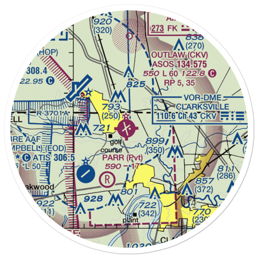 Clarksville–Montgomery County Regional Airport (CKV) VFR Sectional Sticker (20 mile) 