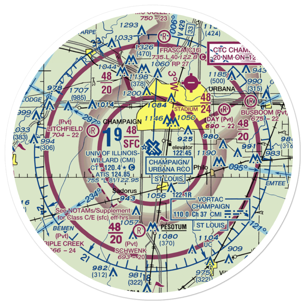 University of Illinois Willard Airport (CMI) VFR Sectional Sticker (30 mile) 