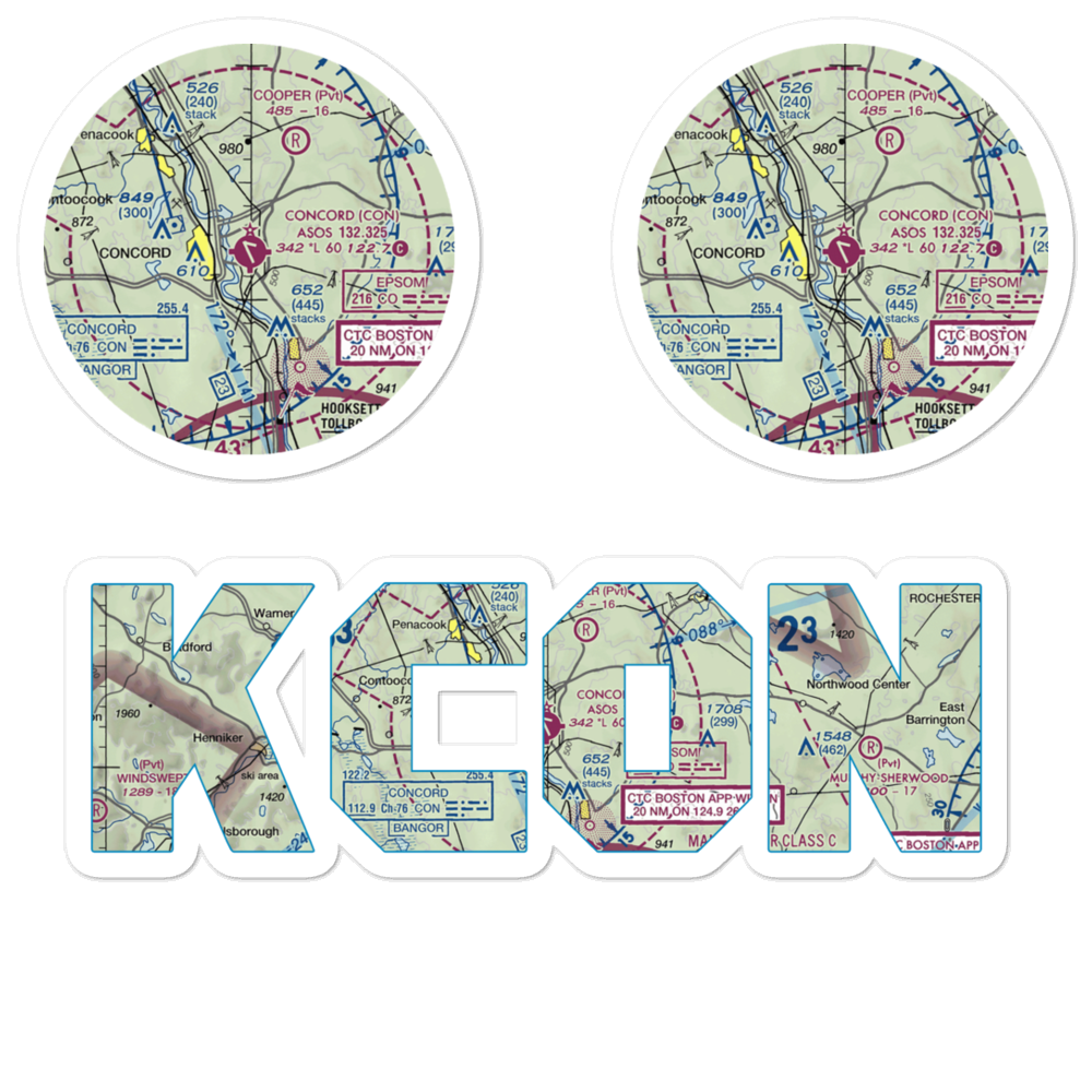 Concord Municipal Airport (CON) VFR Sectional Sticker Pack 