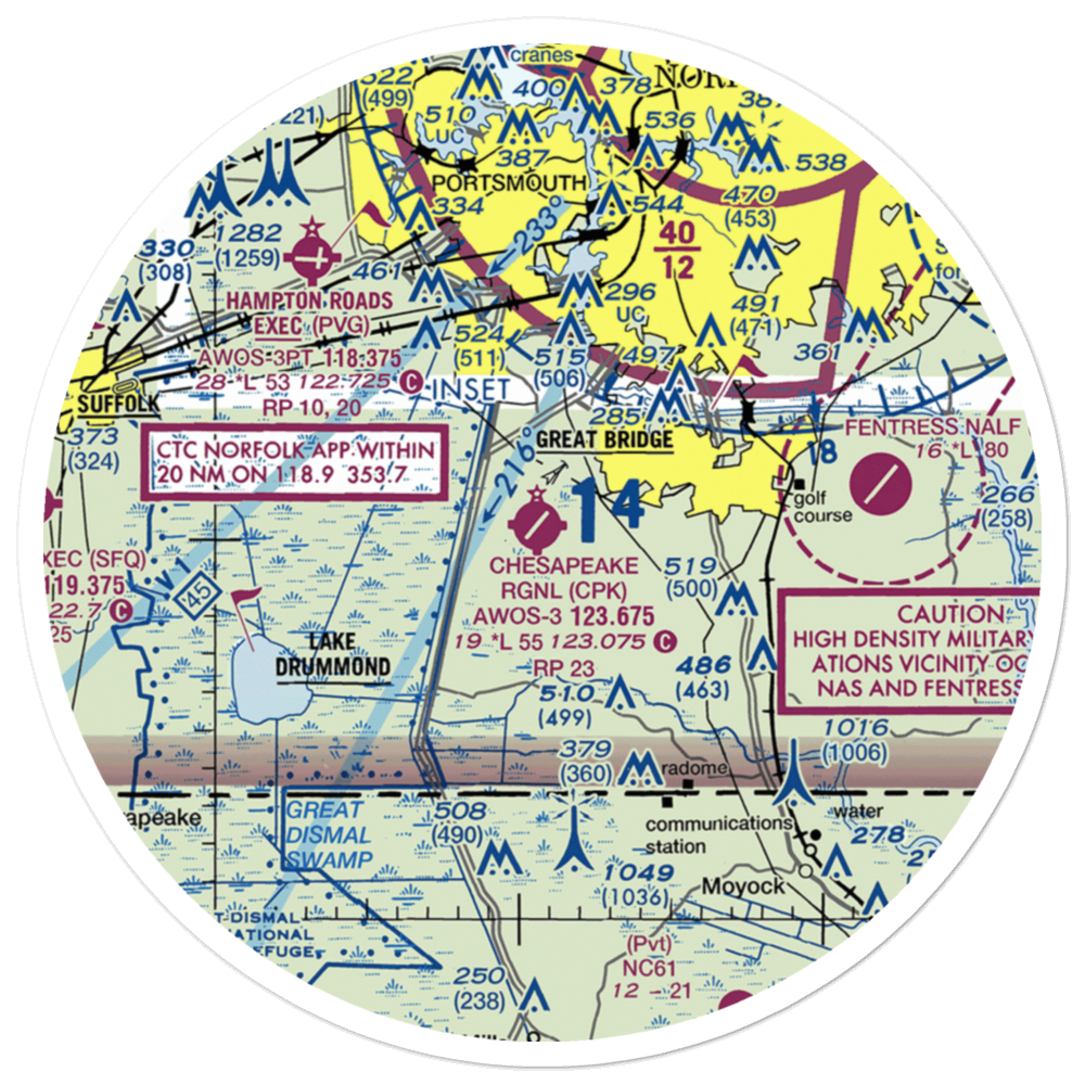 Chesapeake Regional Airport (CPK) VFR Sectional Sticker (30 mile) 