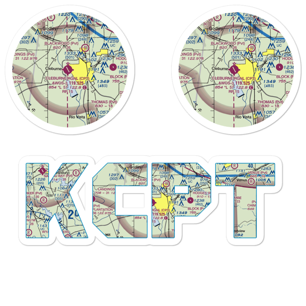 Cleburne Municipal Airport (CPT) VFR Sectional Sticker Pack 