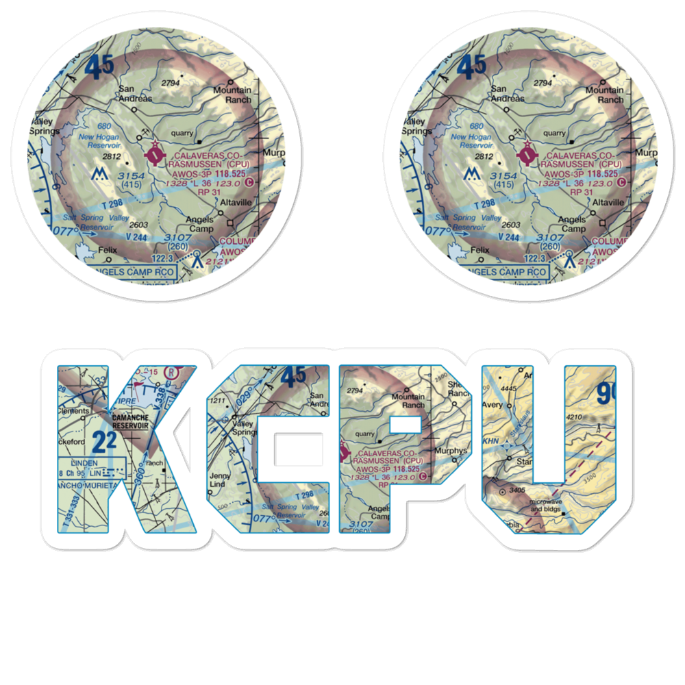Calaveras Co Maury Rasmussen Field (CPU) VFR Sectional Sticker Pack 