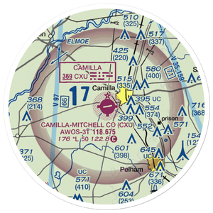 Camilla Mitchell County Airport (CXU) VFR Sectional Sticker (20 mile)