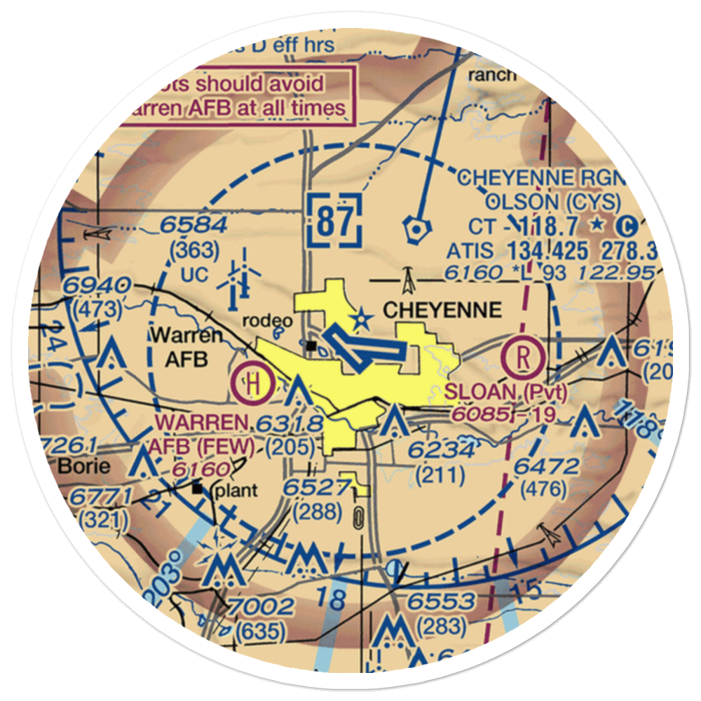 Cheyenne Regional Jerry Olson Field (CYS) VFR Sectional Sticker (20 mile) 