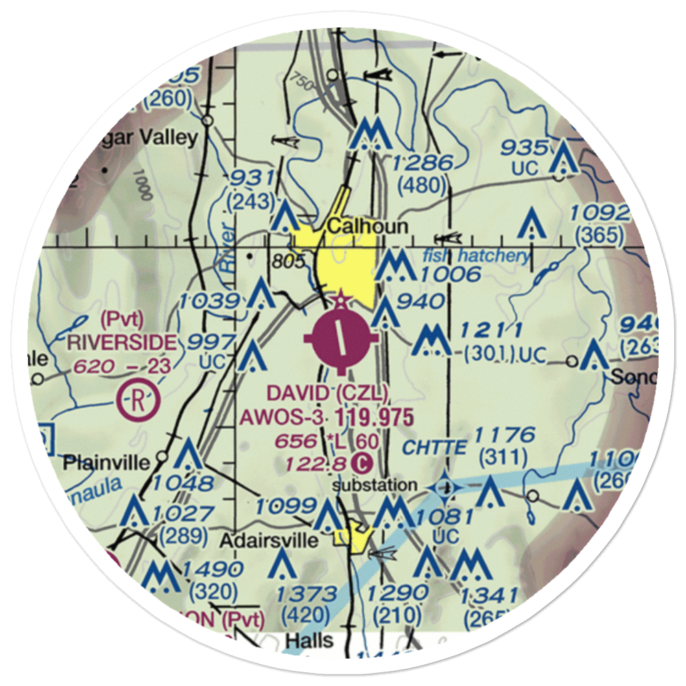 Tom B. David Field (CZL) VFR Sectional Sticker (20 mile) 