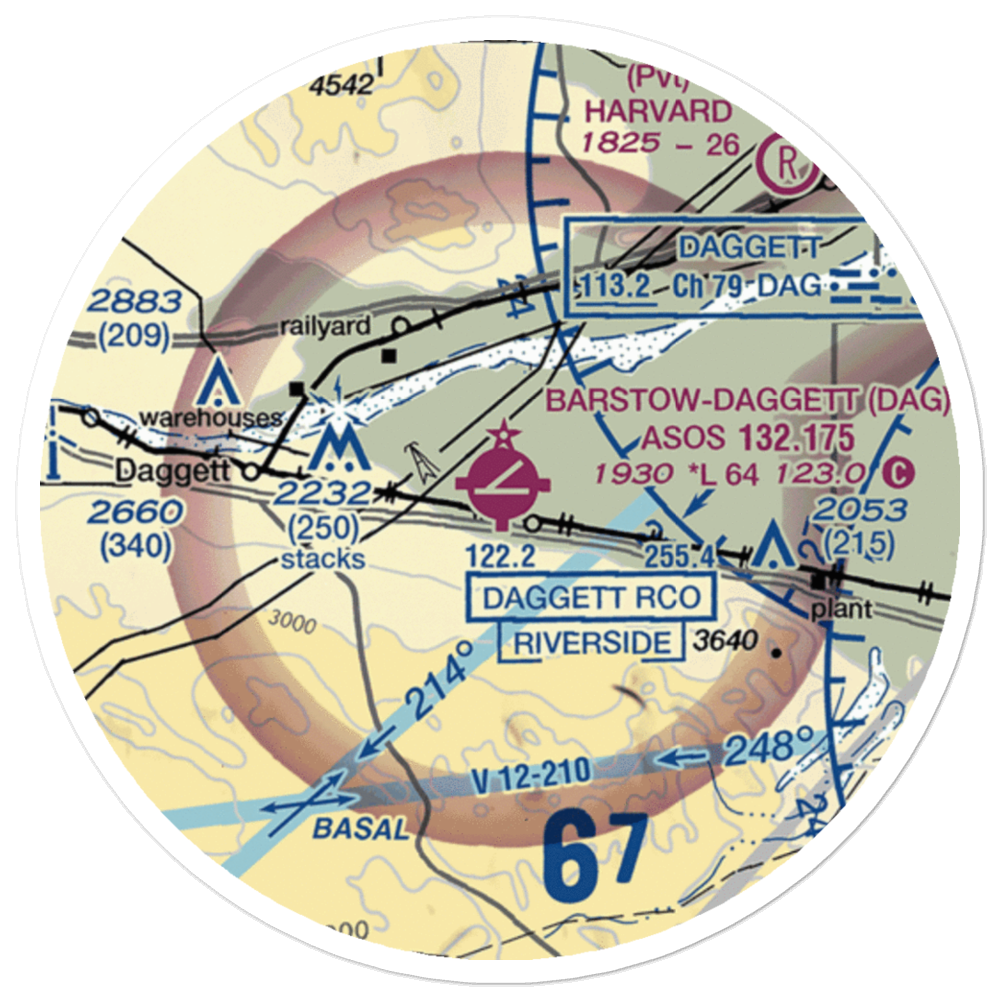 Barstow Daggett Airport (DAG) VFR Sectional Sticker (20 mile) 