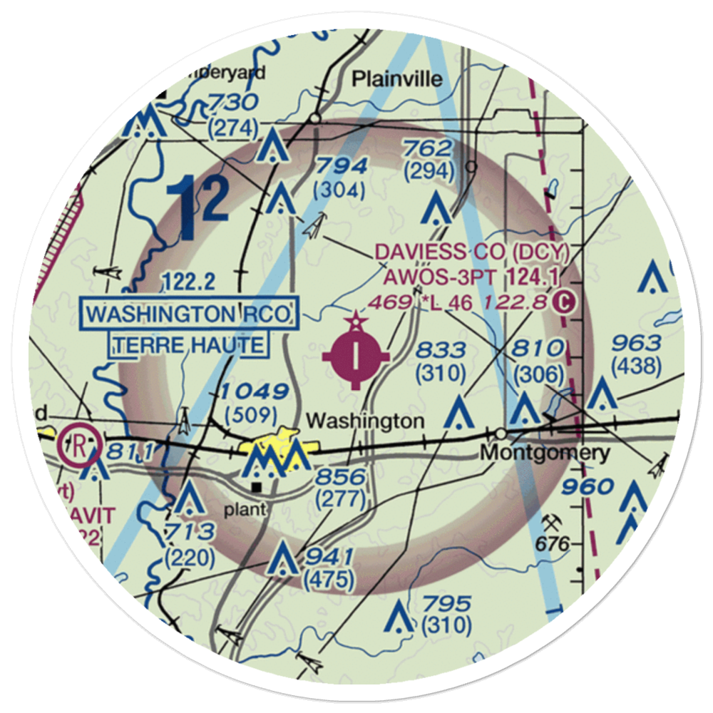 Daviess County Airport (DCY) VFR Sectional Sticker (20 mile) 