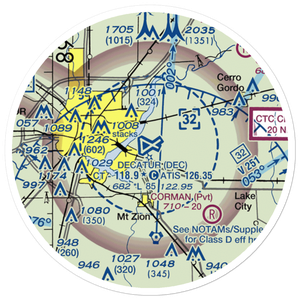 Decatur Airport (DEC) VFR Sectional Sticker (20 mile)