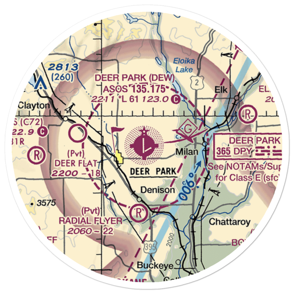 Deer Park Airport (DEW) VFR Sectional Sticker (20 mile) 