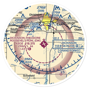 Dickinson Theodore Roosevelt Regional Airport (DIK) VFR Sectional Sticker (20 mile)