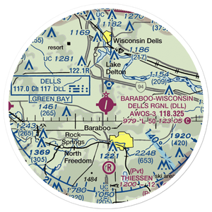 Baraboo Wisconsin Dells Airport (DLL) VFR Sectional Sticker (20 mile)