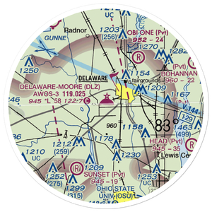 Delaware Municipal Airport (DLZ) VFR Sectional Sticker (20 mile)
