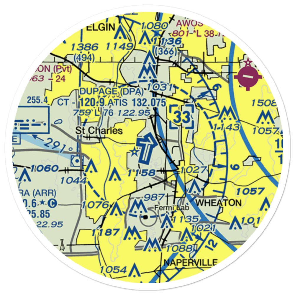 Dupage Airport (DPA) VFR Sectional Sticker (20 mile) 