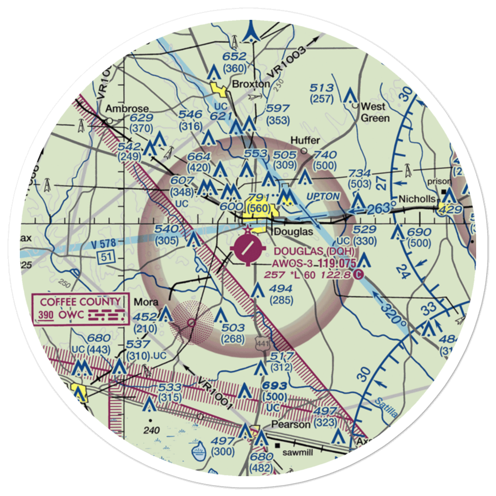 Douglas Municipal Airport (DQH) VFR Sectional Sticker (30 mile) 