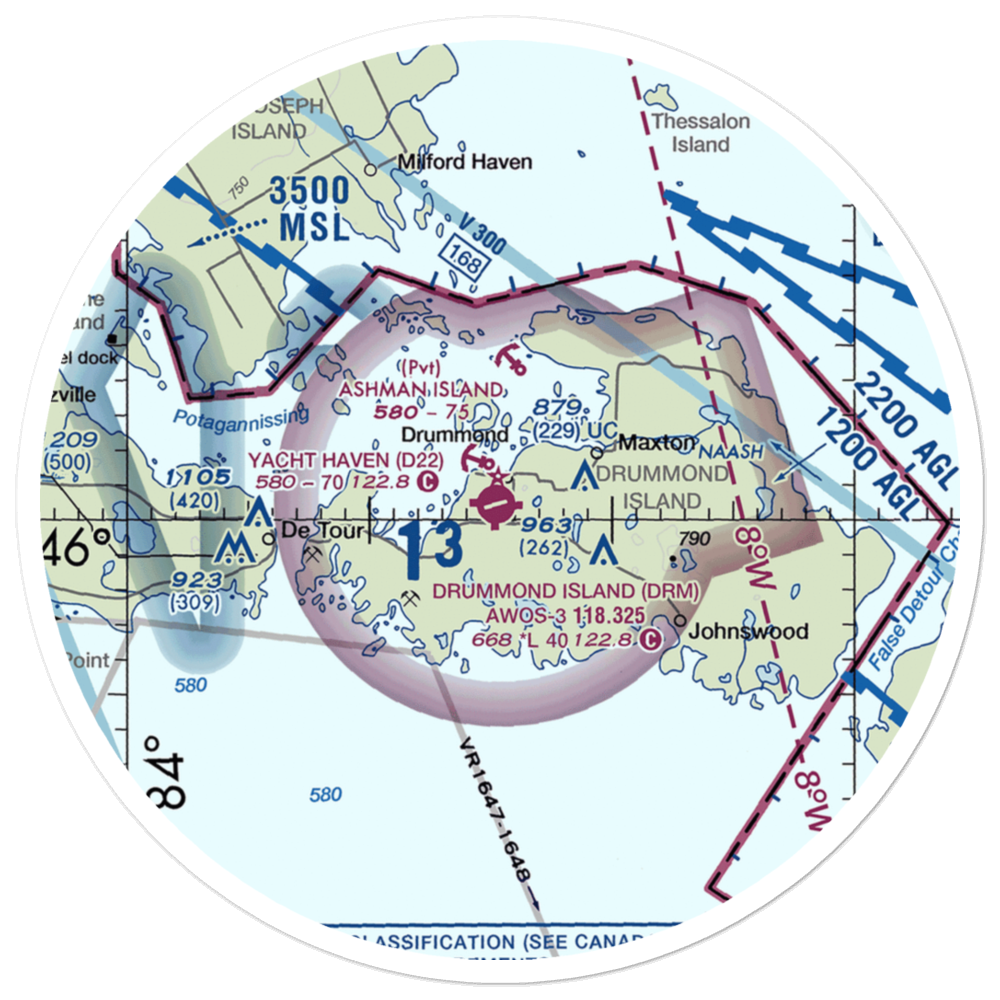 Drummond Island Airport (DRM) VFR Sectional Sticker (30 mile) 