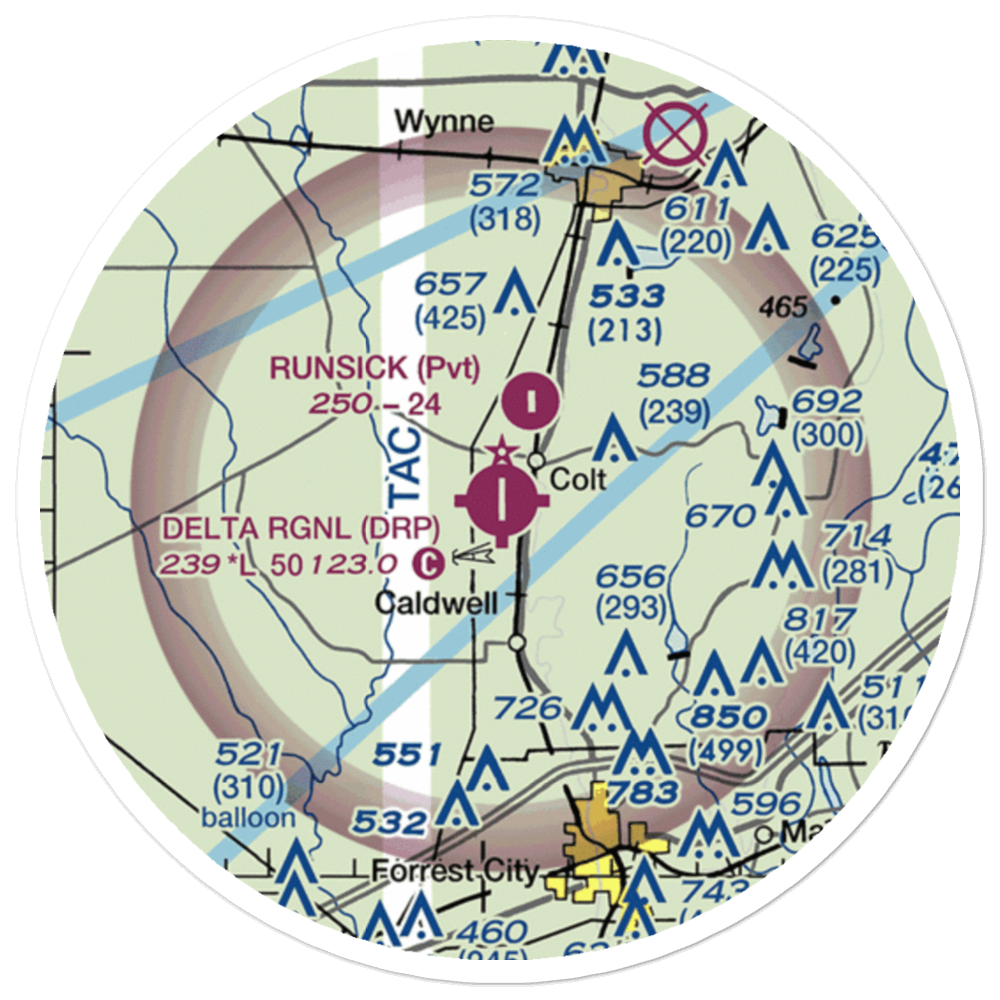 Delta Regional Airport (DRP) VFR Sectional Sticker (20 mile) 