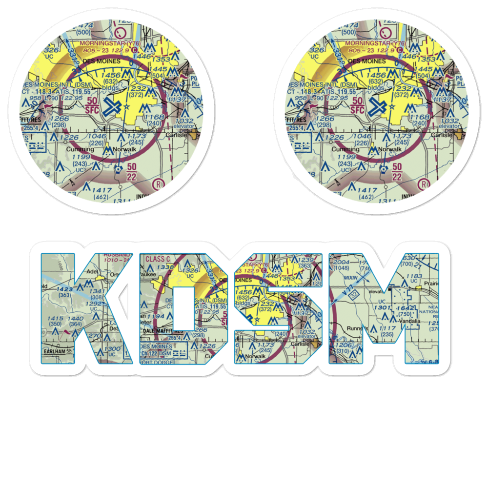 Des Moines International Airport (DSM) VFR Sectional Sticker Pack 
