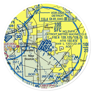 Detroit Metropolitan Wayne County Airport (DTW) VFR Sectional Sticker (20 mile)
