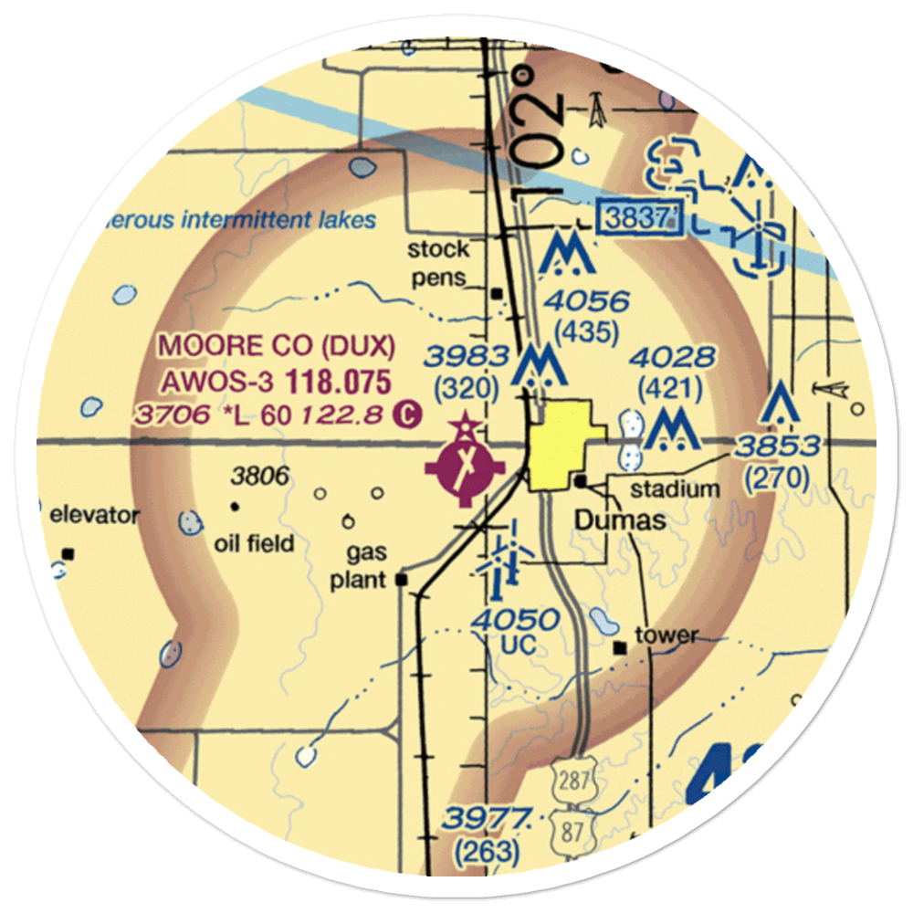 Moore County Airport (DUX) VFR Sectional Sticker (20 mile) 