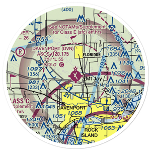Davenport Municipal Airport (DVN) VFR Sectional Sticker (20 mile)