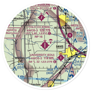 Yolo County Davis Woodland Winters Airport (DWA) VFR Sectional Sticker (20 mile)
