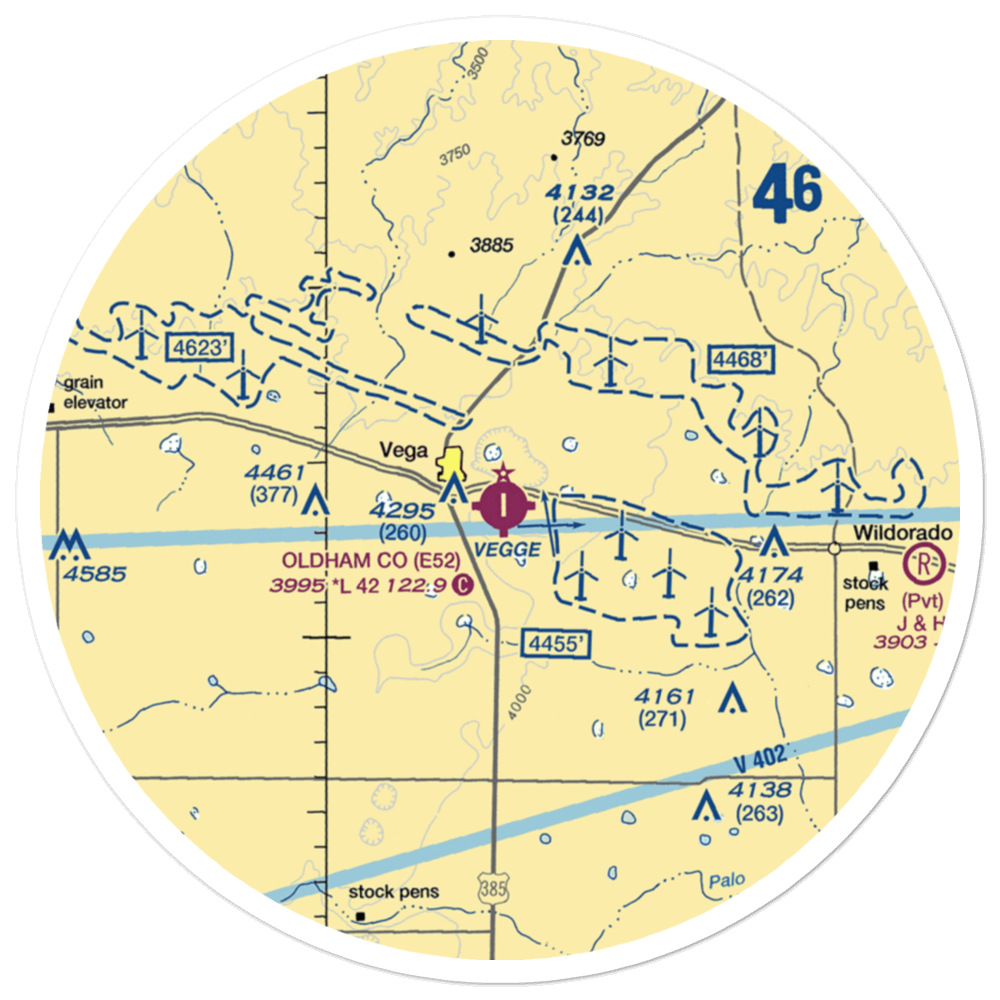 Oldham County Airport (E52) VFR Sectional Sticker (30 mile) 