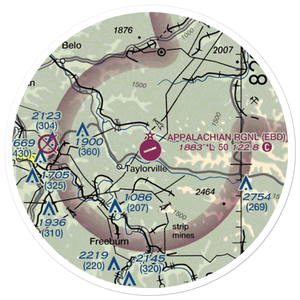 Appalachian Regional Airport (EBD) VFR Sectional Sticker (20 mile)