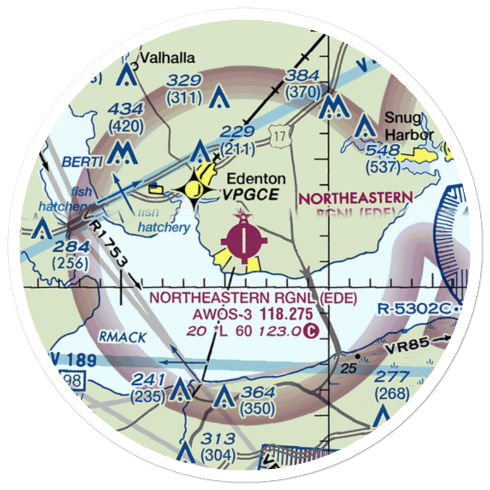 Northeastern Regional Airport (EDE) VFR Sectional Sticker (20 mile) 