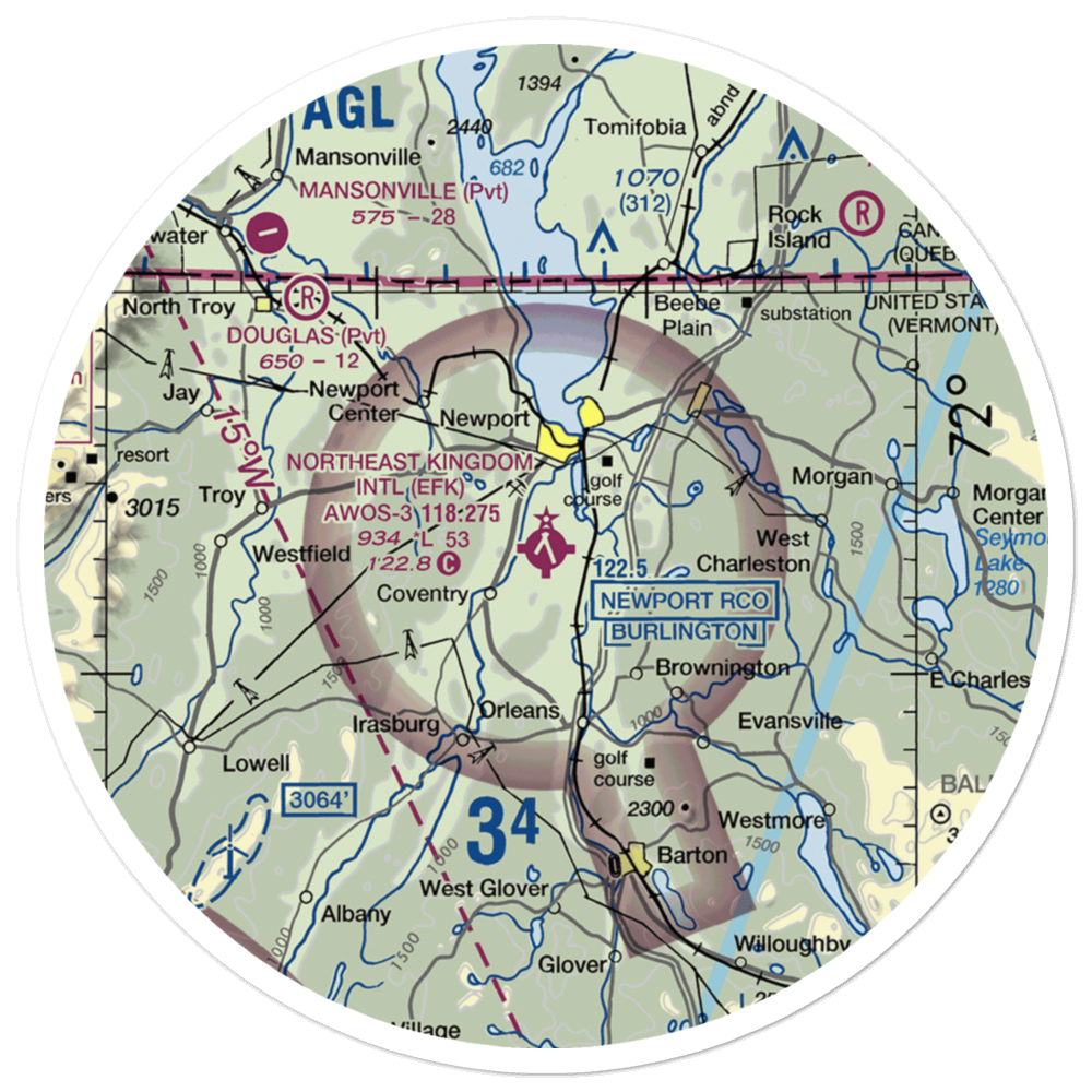 Northeast Kingdom International Airport (EFK) VFR Sectional Sticker (30 mile) 