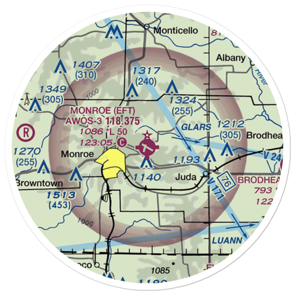 Monroe Municipal Airport (EFT) VFR Sectional Sticker (20 mile) 