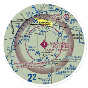 Emporia Municipal Airport (EMP) VFR Sectional Sticker (20 mile)