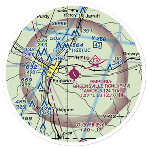 Emporia Greensville Regional Airport (EMV) VFR Sectional Sticker (20 mile)