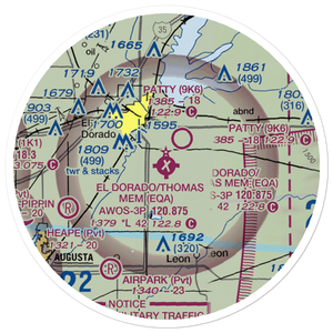 Captain Jack Thomas El Dorado Airport (EQA) VFR Sectional Sticker (20 mile)