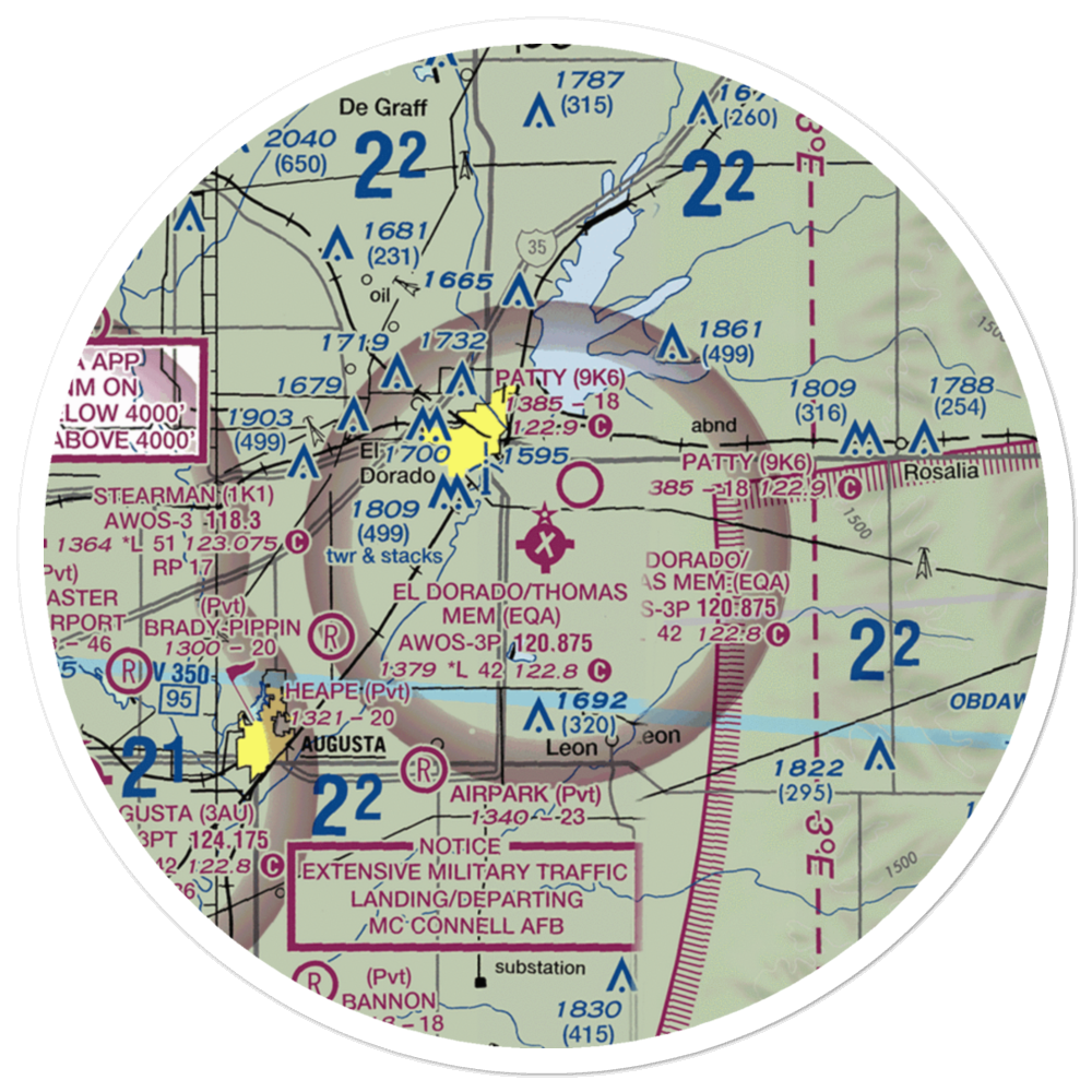 Captain Jack Thomas El Dorado Airport (EQA) VFR Sectional Sticker (30 mile) 