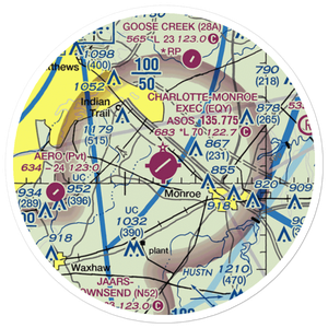 Charlotte-Monroe Executive Airport (EQY) VFR Sectional Sticker (20 mile)