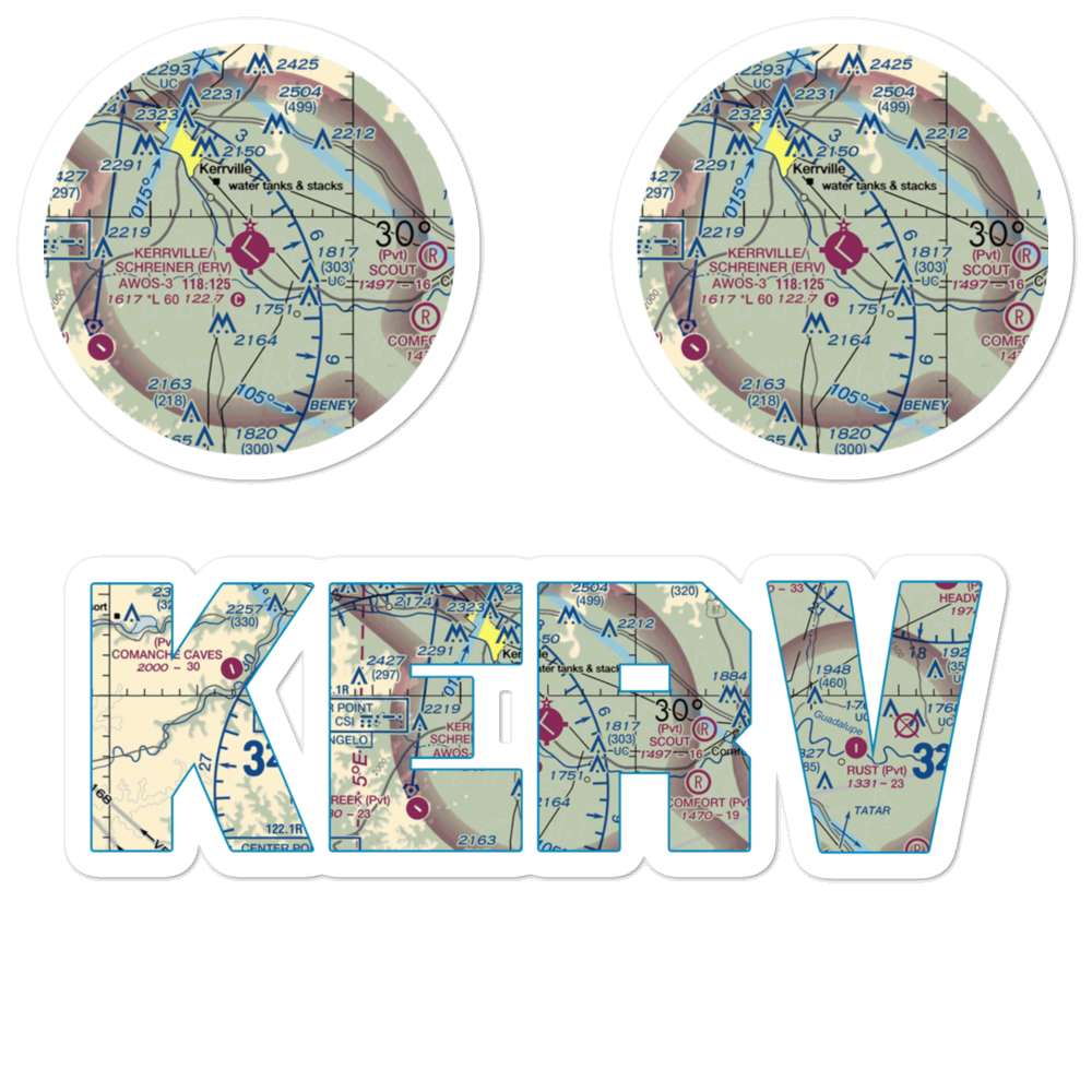 Kerrville Municipal Louis Schreiner Field (ERV) VFR Sectional Sticker Pack 