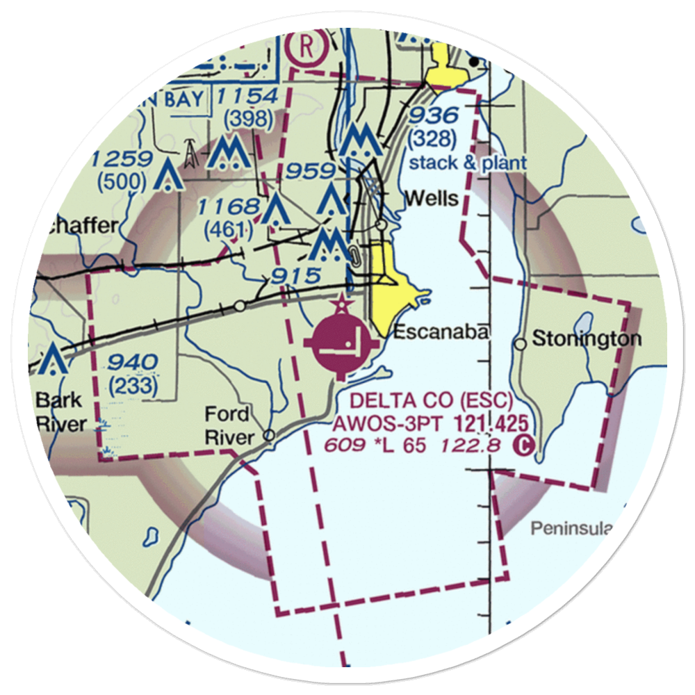 Delta County Airport (ESC) VFR Sectional Sticker (20 mile) 