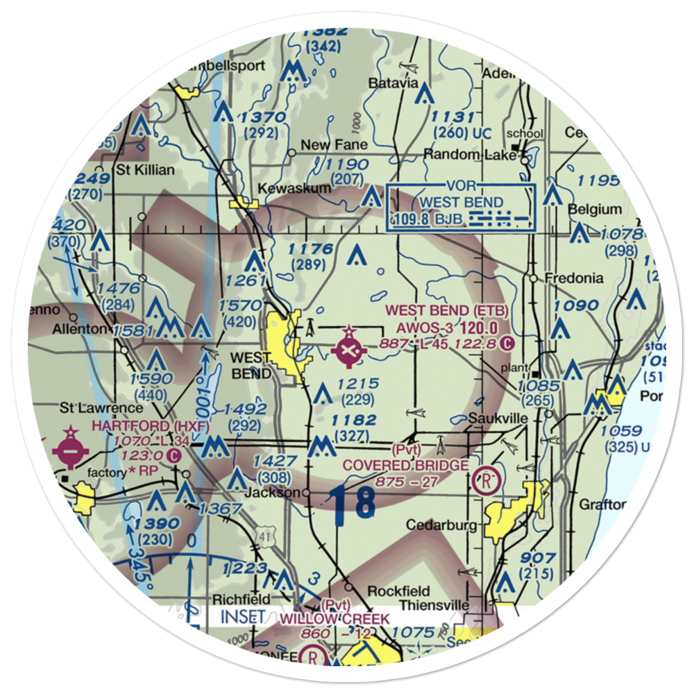 West Bend Municipal Airport (ETB) VFR Sectional Sticker (30 mile) 