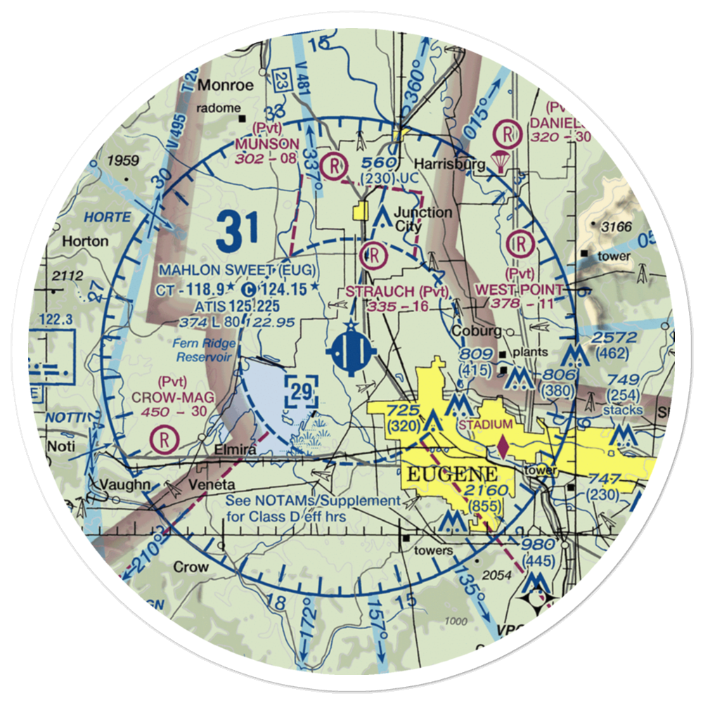 Mahlon Sweet Field (EUG) VFR Sectional Sticker (30 mile) 
