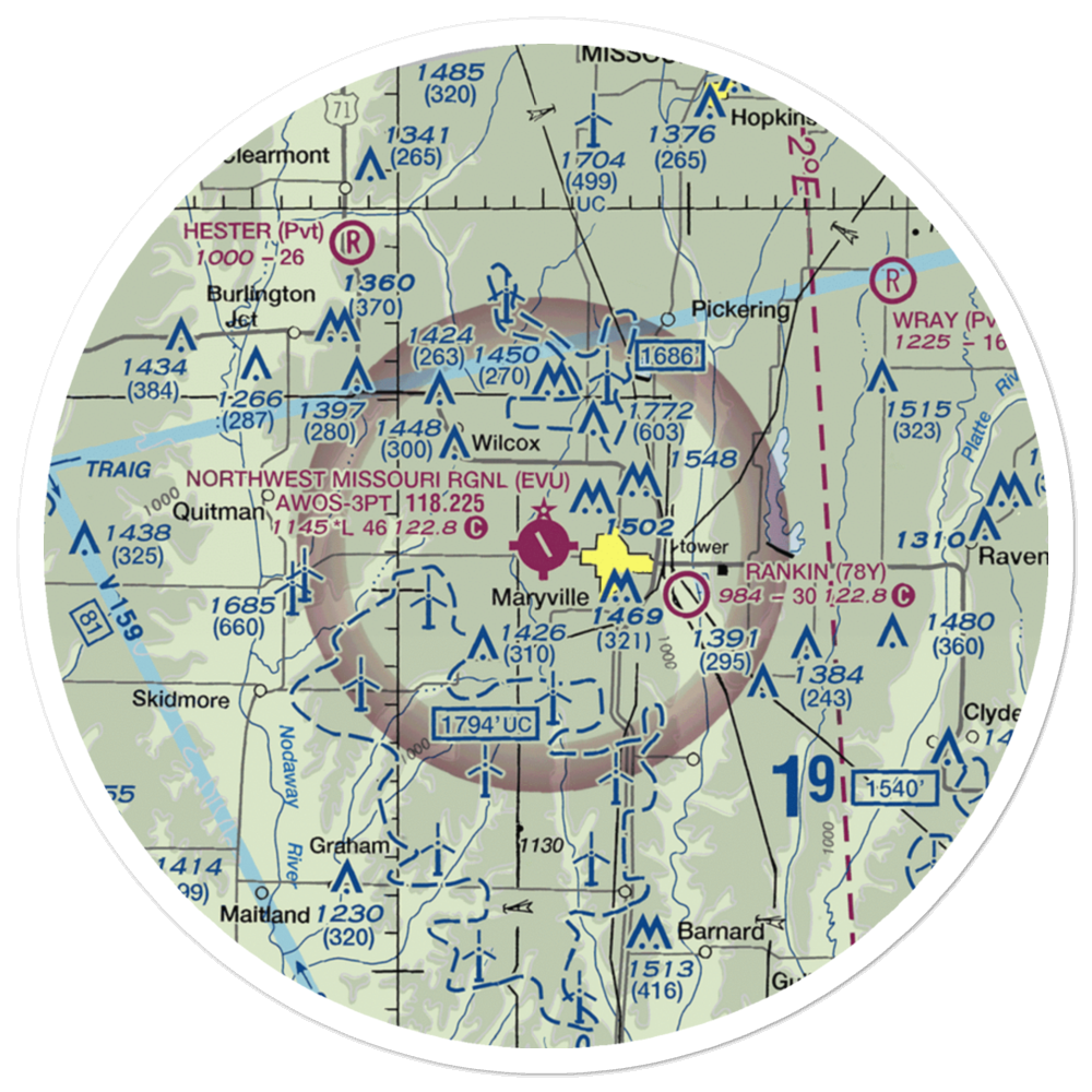 Northwest Missouri Regional Airport (EVU) VFR Sectional Sticker (30 mile) 
