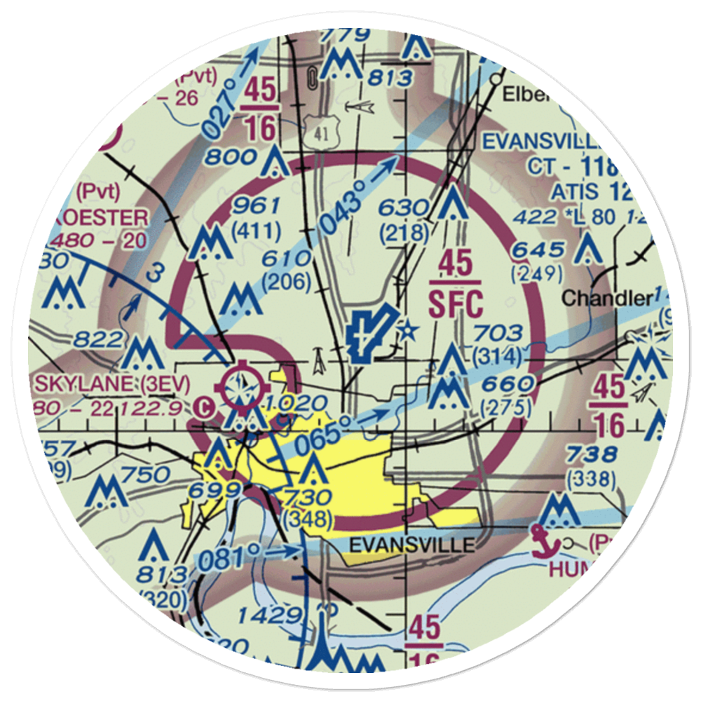 Evansville Regional Airport (EVV) VFR Sectional Sticker (20 mile) 