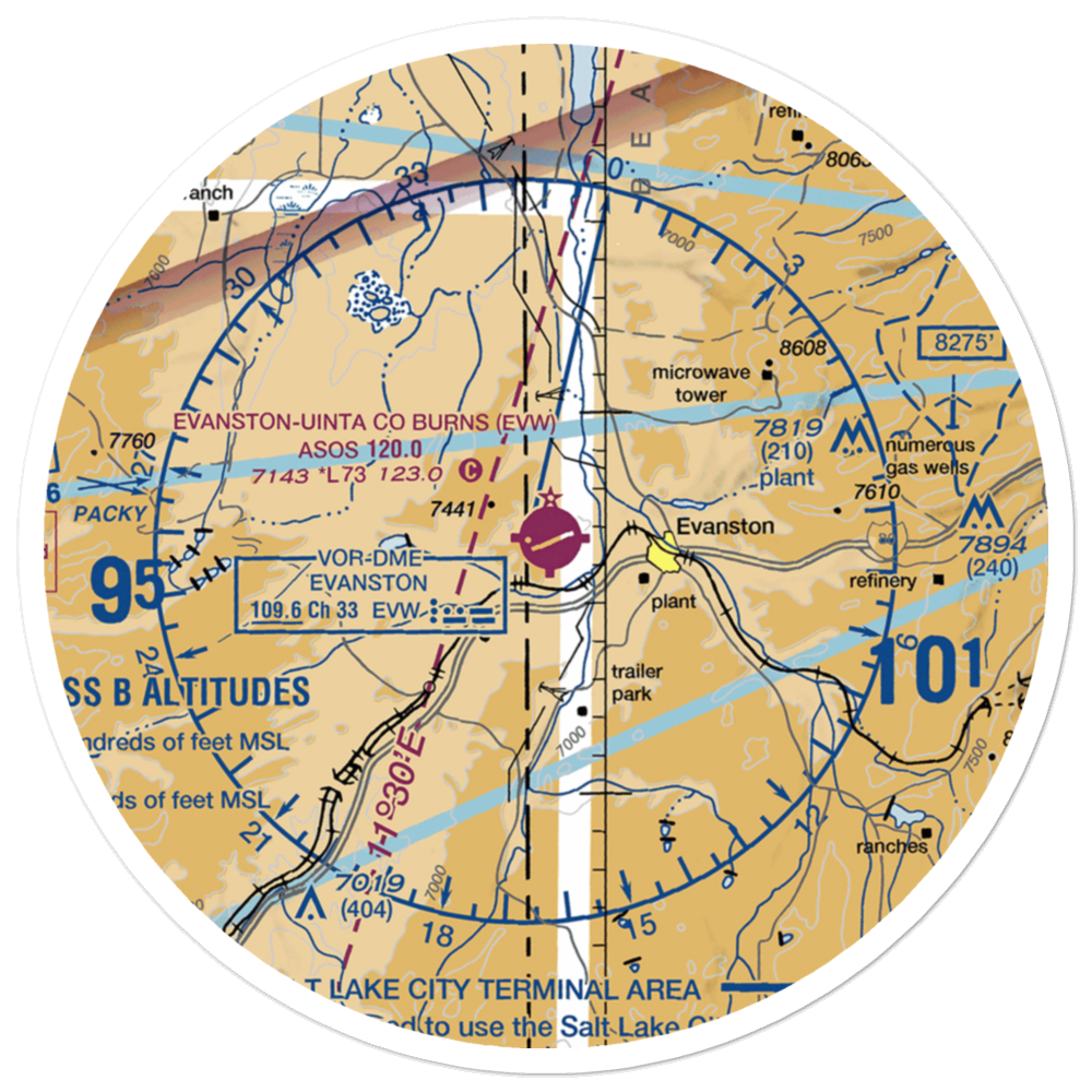Evanston-Uinta County Airport-Burns Field (EVW) VFR Sectional Sticker (30 mile) 