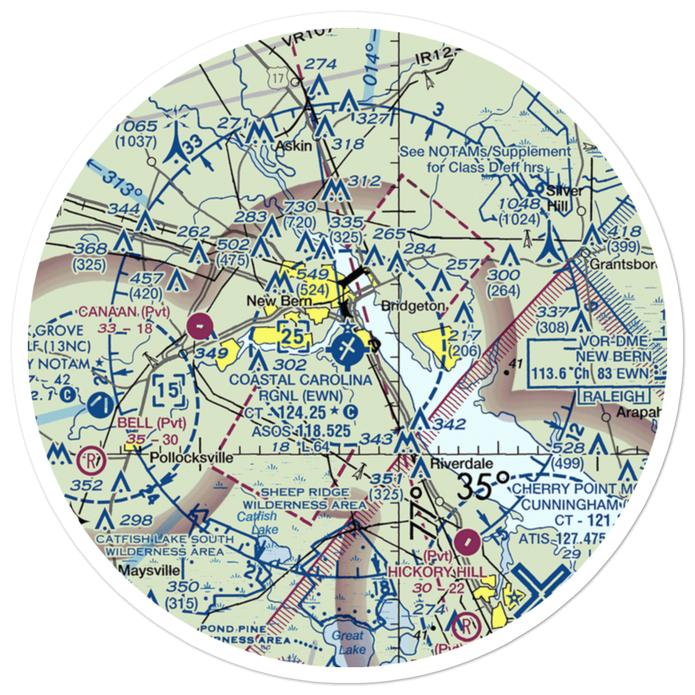 Coastal Carolina Regional Airport (EWN) VFR Sectional Sticker (30 mile) 