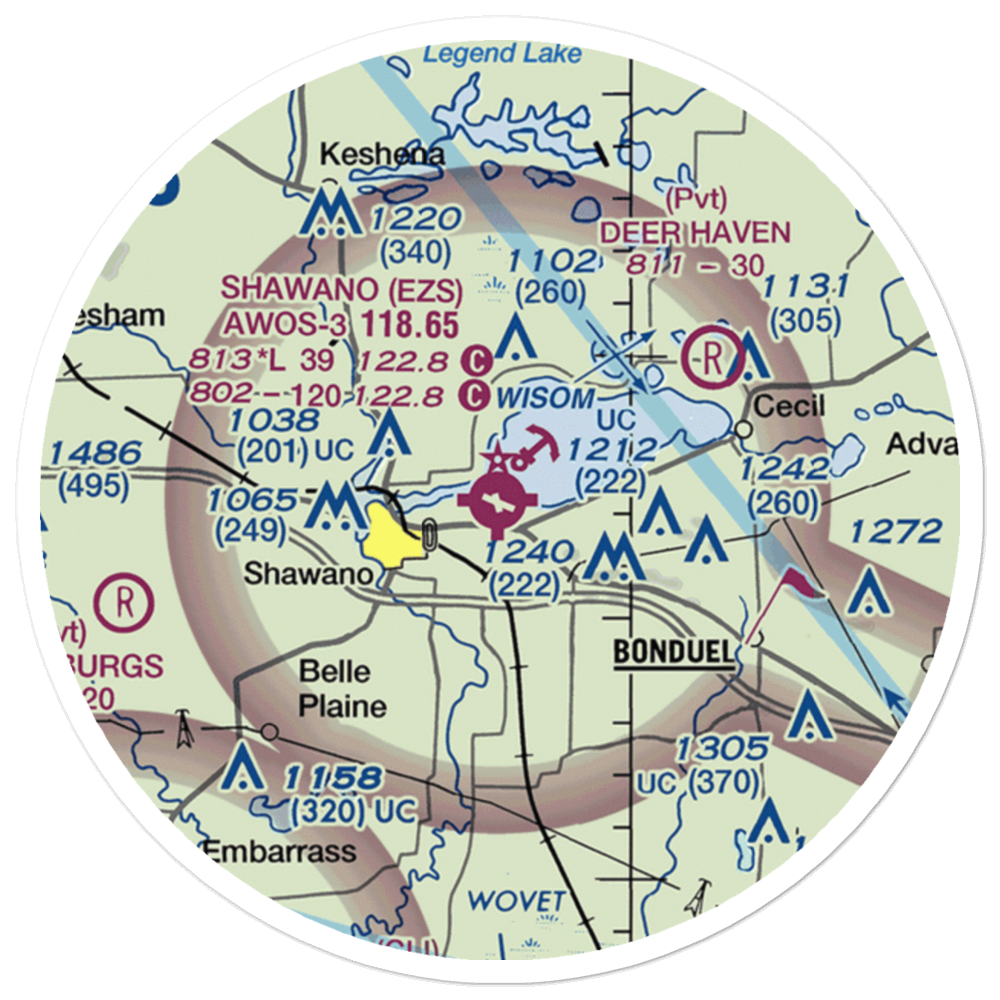 Shawano Municipal Airport (EZS) VFR Sectional Sticker (20 mile) 
