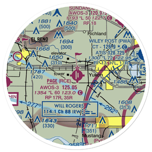 Clarence E Page Municipal Airport (RCE) VFR Sectional Sticker (20 mile)
