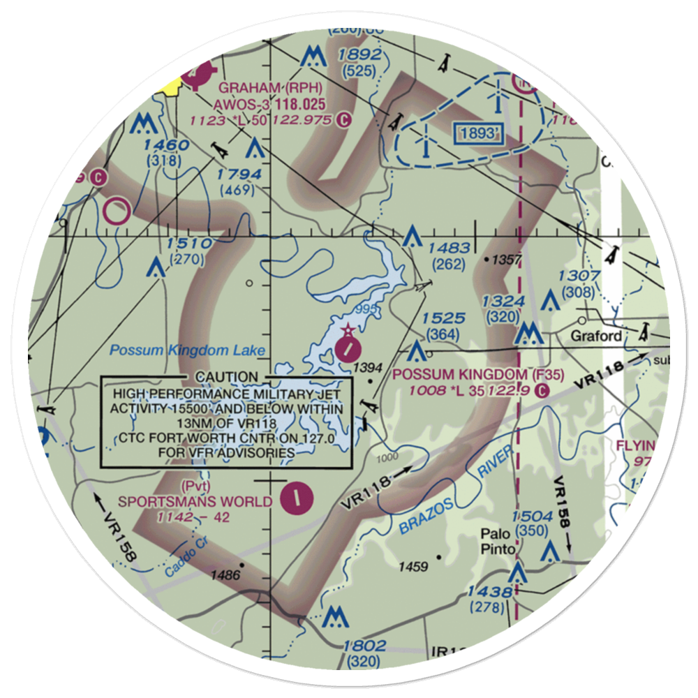 Possum Kingdom Airport (F35) VFR Sectional Sticker (30 mile) 