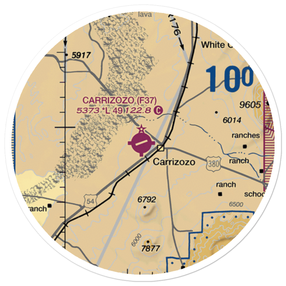 Carrizozo Municipal Airport (F37) VFR Sectional Sticker (20 mile) 