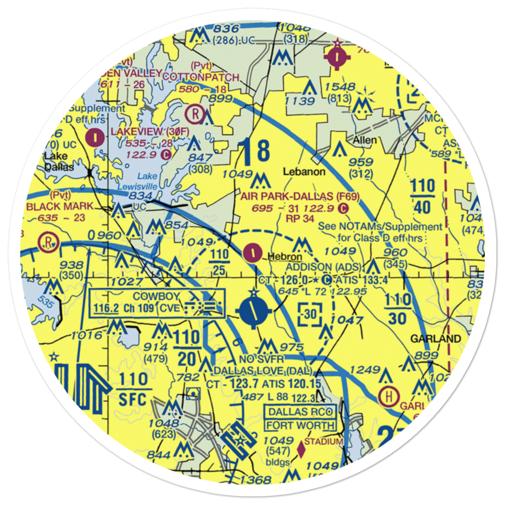 Air Park Dallas Airport (F69) VFR Sectional Sticker (30 mile) 