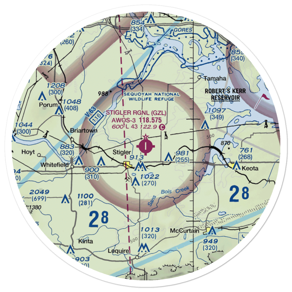 Stigler Regional Airport (GZL) VFR Sectional Sticker (30 mile) 