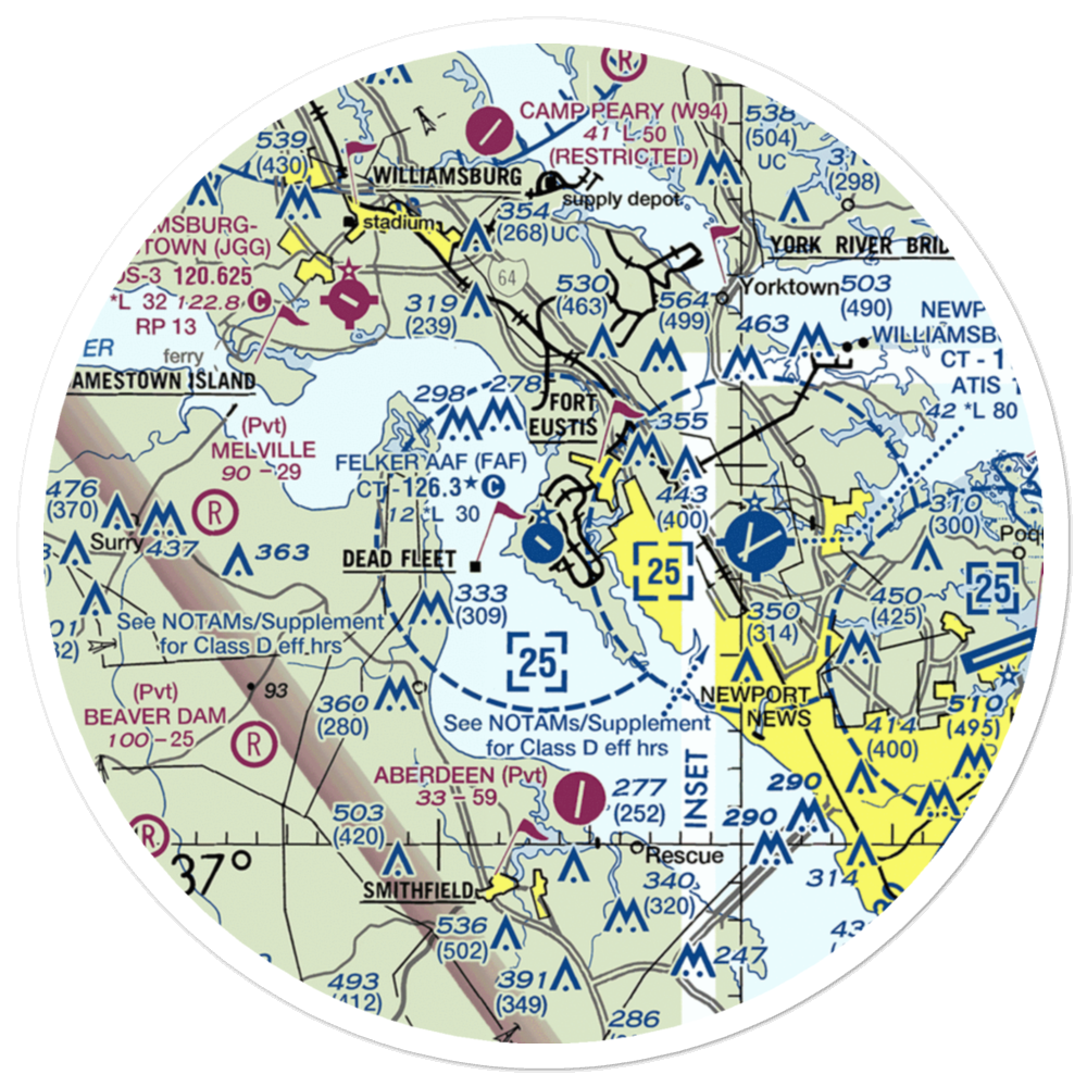 Felker Army Air Field (FAF) VFR Sectional Sticker (30 mile) 